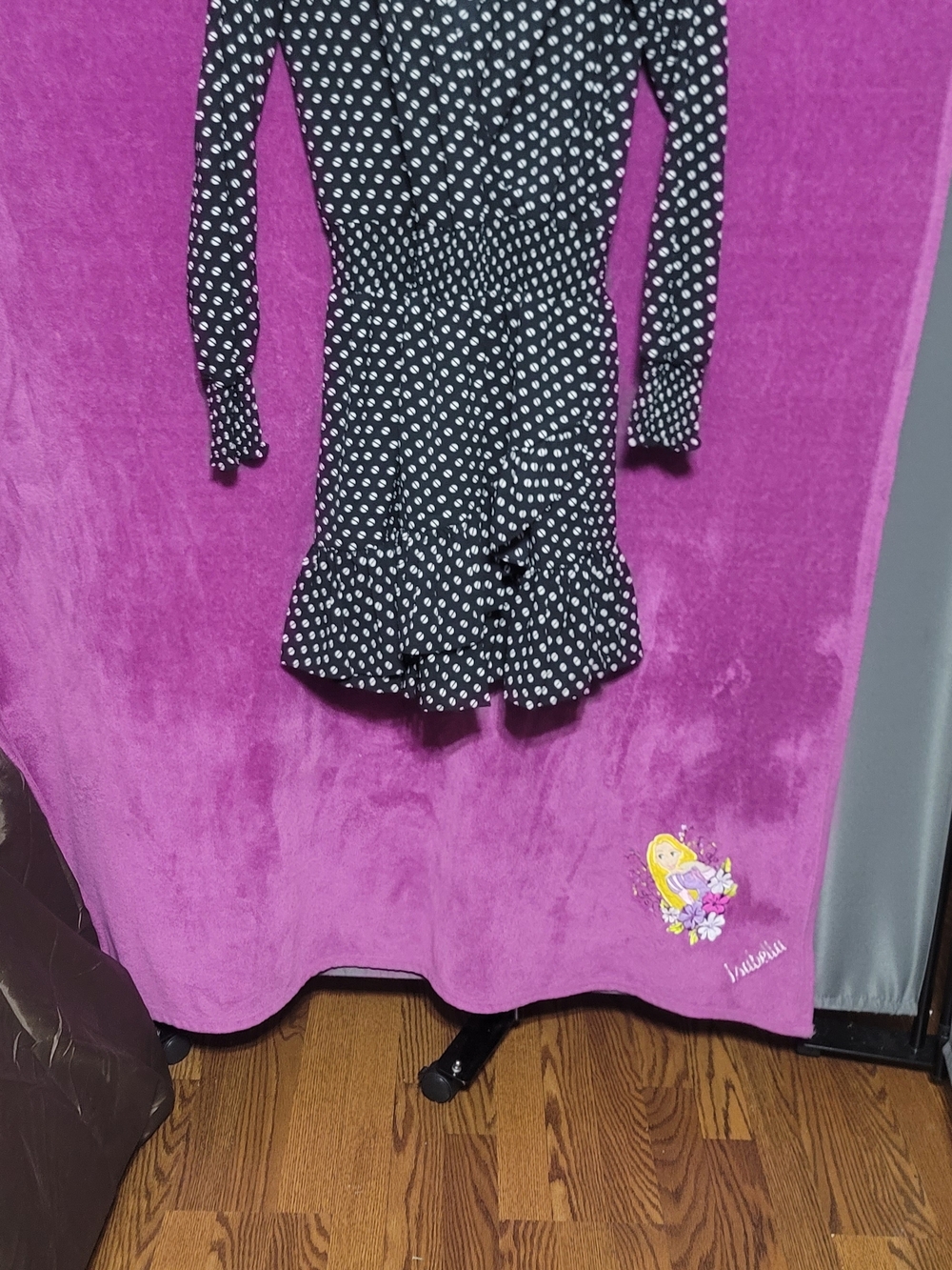 Michael Kors Black and White Polka Dot Long Sleeve Ruffle-Hem Dress